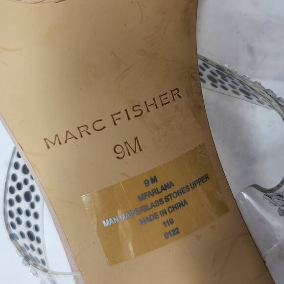 Marc Fisher Arlana Rhinestone Embellished Strap Lucite Heels Tan Size 9M - Picture 7 of 7